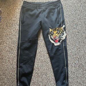 Robin's Jean Black Joggers with Tiger Embroidery